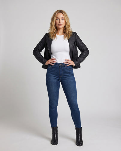 Damen Rennsport-Blouson Lederimitat Gesteppte Passe Tailliert