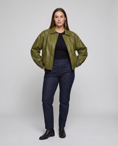 Damen Worker-Blouson Kunstleder Weite Schulter Druckknopfleiste