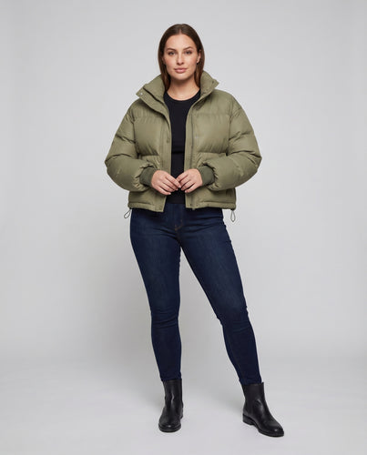 Damen Steppjacke Boxy-Schnitt Stehkragen Kordelzug