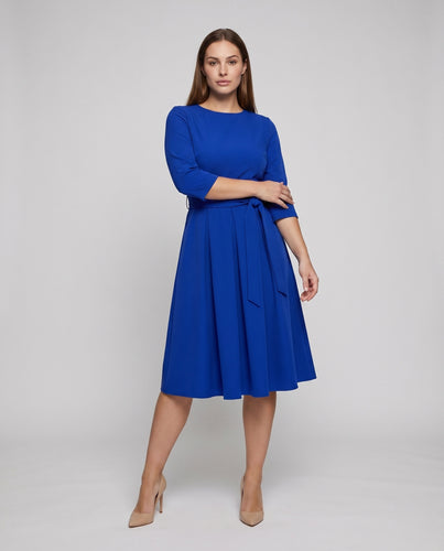 Damen Taillenkleid Vintage-Stil 3/4-Ärmel Bindegürtel