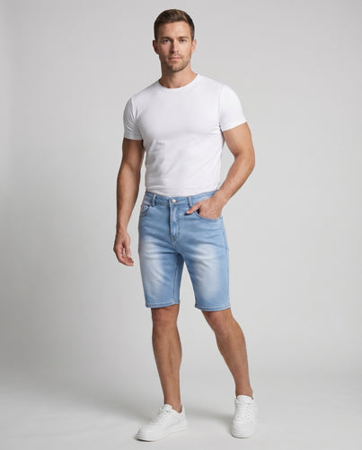 Herren Jeansshorts Eng Geschnitten Vorgewaschen Optik