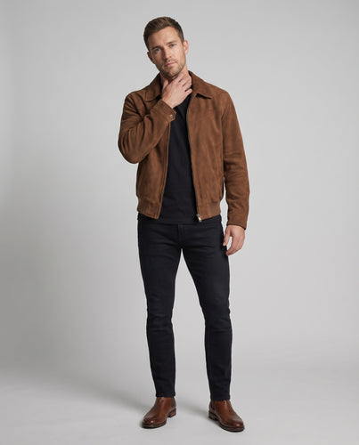 Herren Veloursblouson Hemdkragen Verdeckter Zipp
