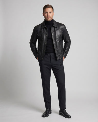 Herren Kunstlederblouson Teilungsnähte Asymmetrische Zipper-Taschen