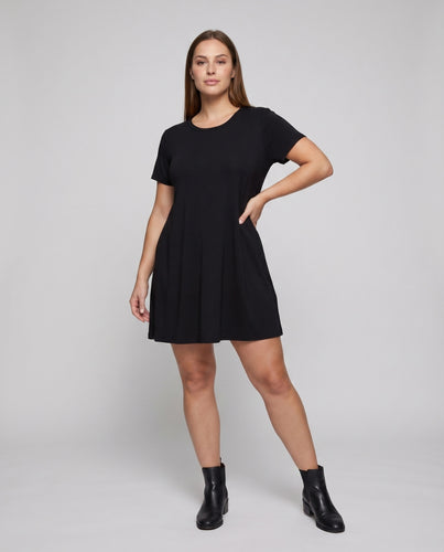 Damen A-Linien-Kurzkleid Rundhals Gehschlitze Kurze Ärmel