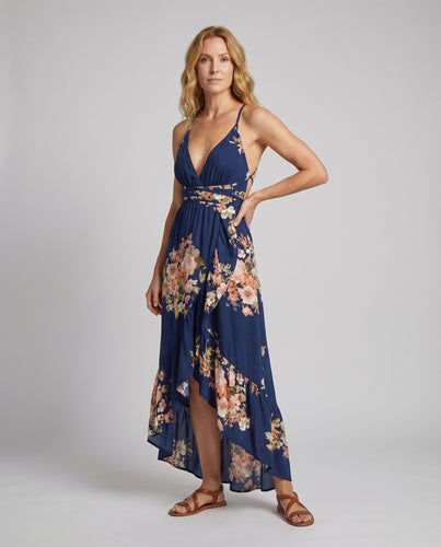Damen Ärmelloses Maxikleid Wickeloptik Taillengürtel Beinschlitz