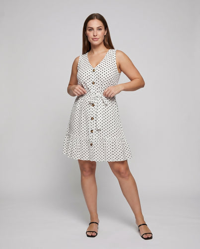 Damen Retro-Punkte-Swingkleid Tunnelzug-Taille Volant-Saum V-Ausschnitt