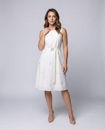 Damen Chiffon-Midikleid Taillengürtel A-Linie Bestickt