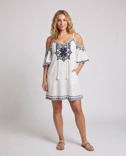 Damen Boho-Kleid Offene Schultern Quastenbänder Glockenärmel