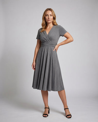 Damen Drapiertes Midikleid Swing-Rock Knotenbund Korsagenoberteil