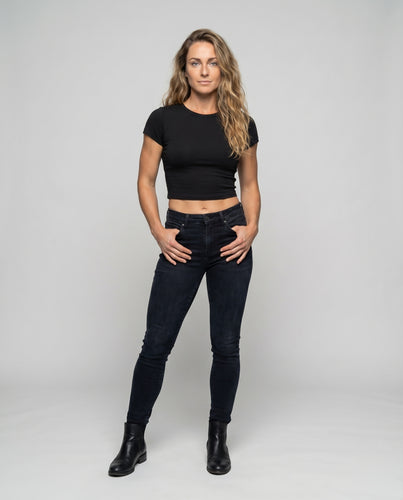 Damen Cropped-Shirt Stretch-Qualität Kurze Ärmel Rundhals