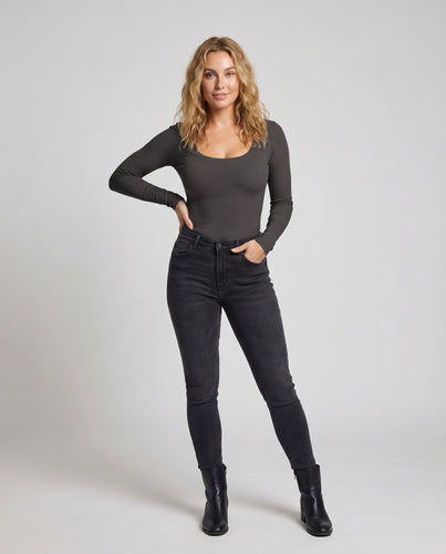 Damen Ripp-Langarmshirt Karree-Ausschnitt Stretch-Qualität
