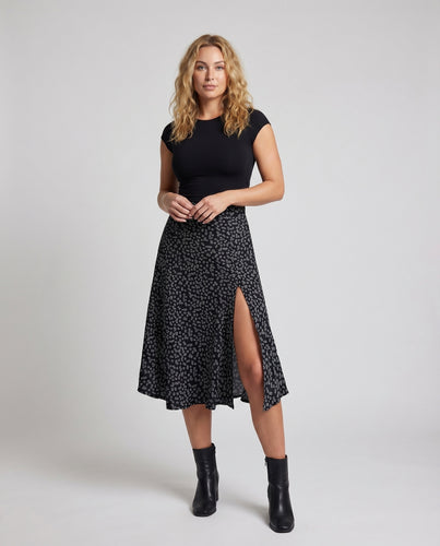 Damen Midirock Seitenschlitz Blumenprint Taillierter Bund