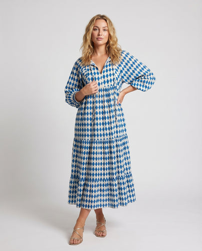 Damen Maxikleid Stufenvolant Knotenbindeband Ballonärmel