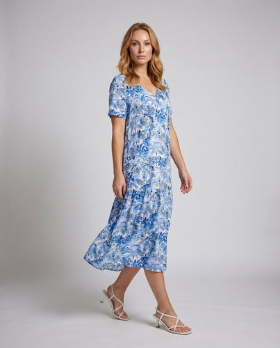 Damen Midikleid V-Ausschnitt Stufenrock Fließend