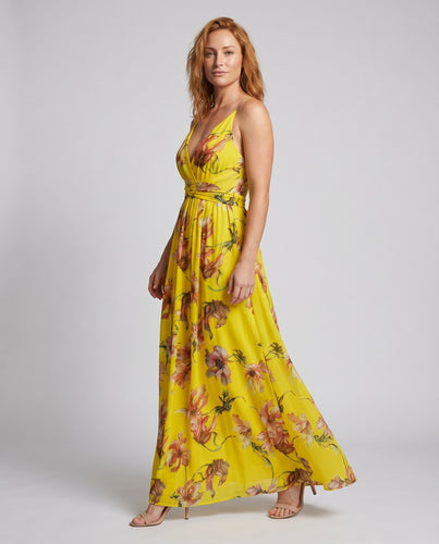 Damen Florales Maxikleid Überlappendes Dekolleté Taillengürtel Spaghettiträger
