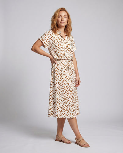 Damen Hemdblusen-Midikleid Volantkragen Tunnelzug-Taille Tupfen-Optik