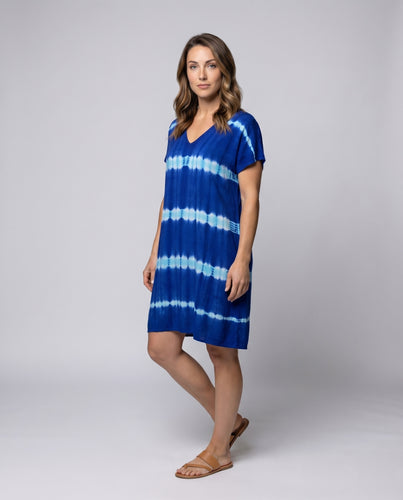 Damen Batik-Swingkleid V-Ausschnitt A-Linie Locker