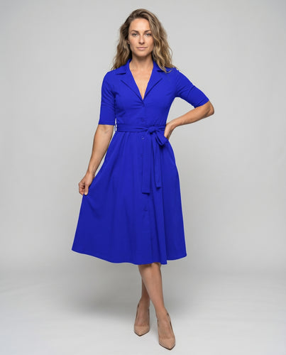 Damen Hemdblusenkleid Reverskragen Bindegürtel Seitentaschen