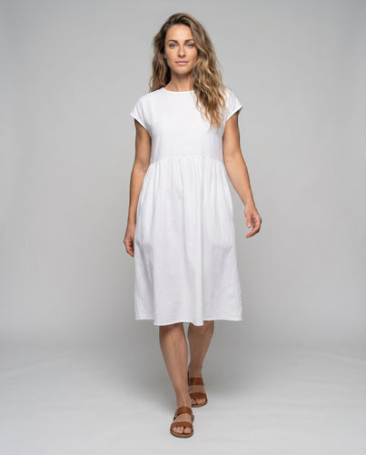 Damen Komfort-Midikleid Kappärmel Unterbrust-Raffung Seitentaschen