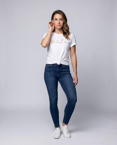 Damen Braut-T-Shirt Knotensaum Umschlagärmel Lässig
