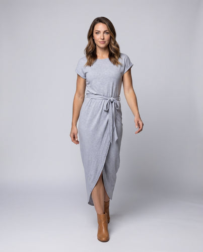 Damen Midikleid T-Shirt-Oberteil Tulpen-Wickelrock Bindegürtel
