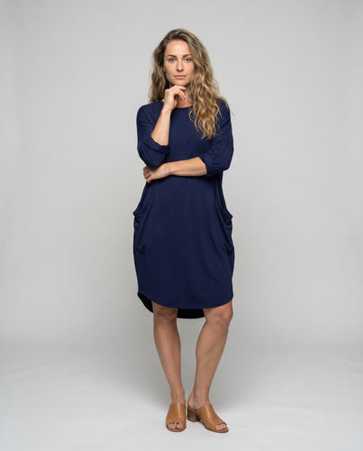 Damen Weekendkleid Ballon-Silhouette Seitentaschen Gekrempelte Ärmel