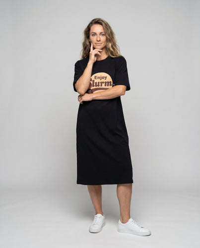 Damen Longshirtkleid Slogan-Print Überschnittene Kurzärmel Rundhals