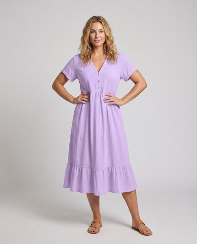 Damen Babydoll-Strandkleid Halbe Knopfleiste Stufensaum V-Ausschnitt