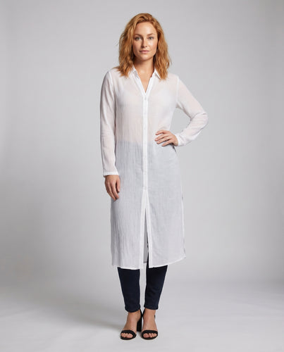 Damen Hemd-Kaftan Baumwollgaze Knopfleiste Beinschlitze