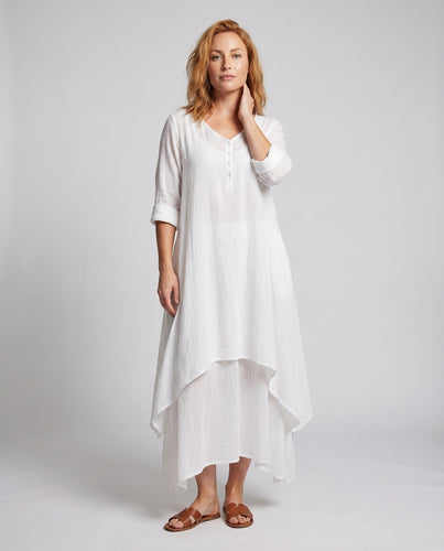Damen Lagen-Maxikleid Asymmetrischer Saum 3/4-Arm A-Linie