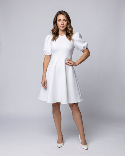 Damen Cocktailkleid Puffärmel Figurformendes Mieder Tellerrock