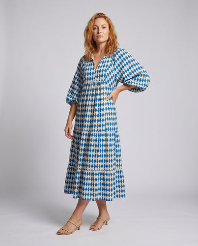 Damen Swing-Maxikleid Grafik-Print Ballonärmel Empirepartie