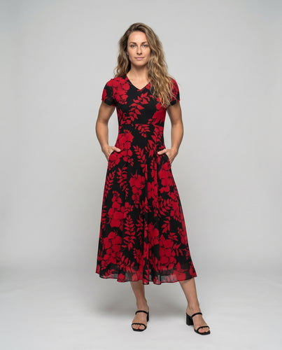 Damen V-Ausschnitt-Loungekleid Tailliertes Mieder Tellerrock Elastik-Passe