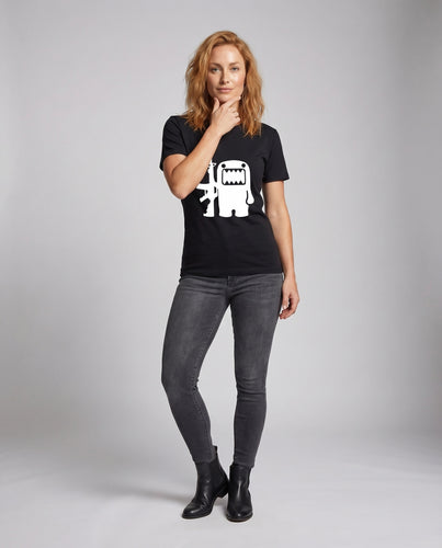 Unisex Baumwollshirt Monster-Frontmotiv Rundhalsausschnitt Lässig