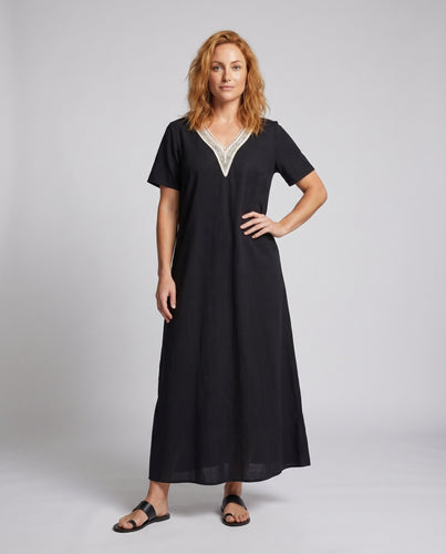 Damen Maxikleid Gehäkelter V-Ausschnitt Swing-Silhouette Sommerlich