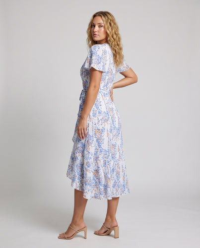 Damen Taillenbindekleid Floraler Print Flatterärmel Asymmetrischer Volant