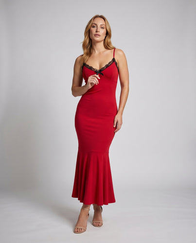 Damen Abendkleid Meerjungfrau-Schnitt Spitzen-Dekolleté Glockensaum