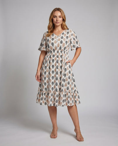 Damen Midikleid Paisley-Muster V-Ausschnitt Stufenvolant