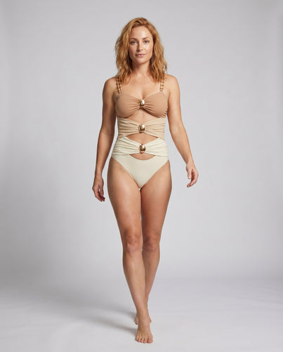 Damen Monokini Wickeldetail Zierringe Geschwungene Ausschnitte