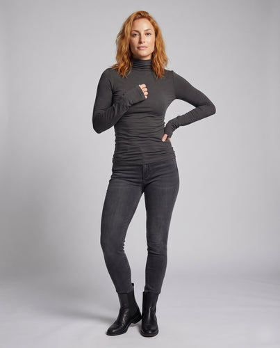 Damen Langarmshirt Stretchjersey Verlängerte Bündchen Rundhals