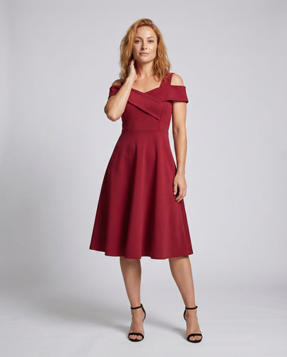 Damen Cocktailkleid Schulterfrei Überkreuztes Dekolleté Tailliert