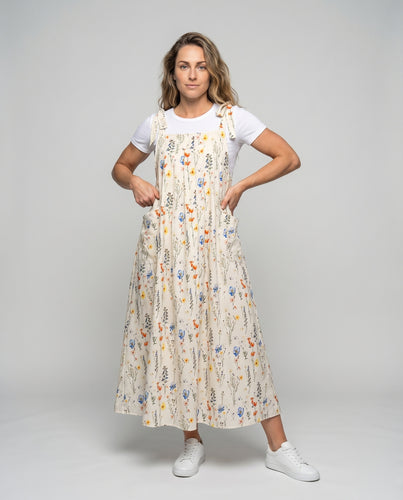 Damen Maxilatzkleid Bindeträger Aufgesetzte Fronttaschen A-Linie