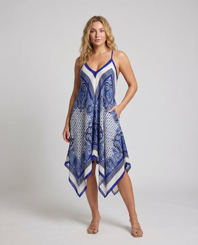Damen Spaghettiträger-Zipfelkleid Paisley-Muster V-Ausschnitt Luftig