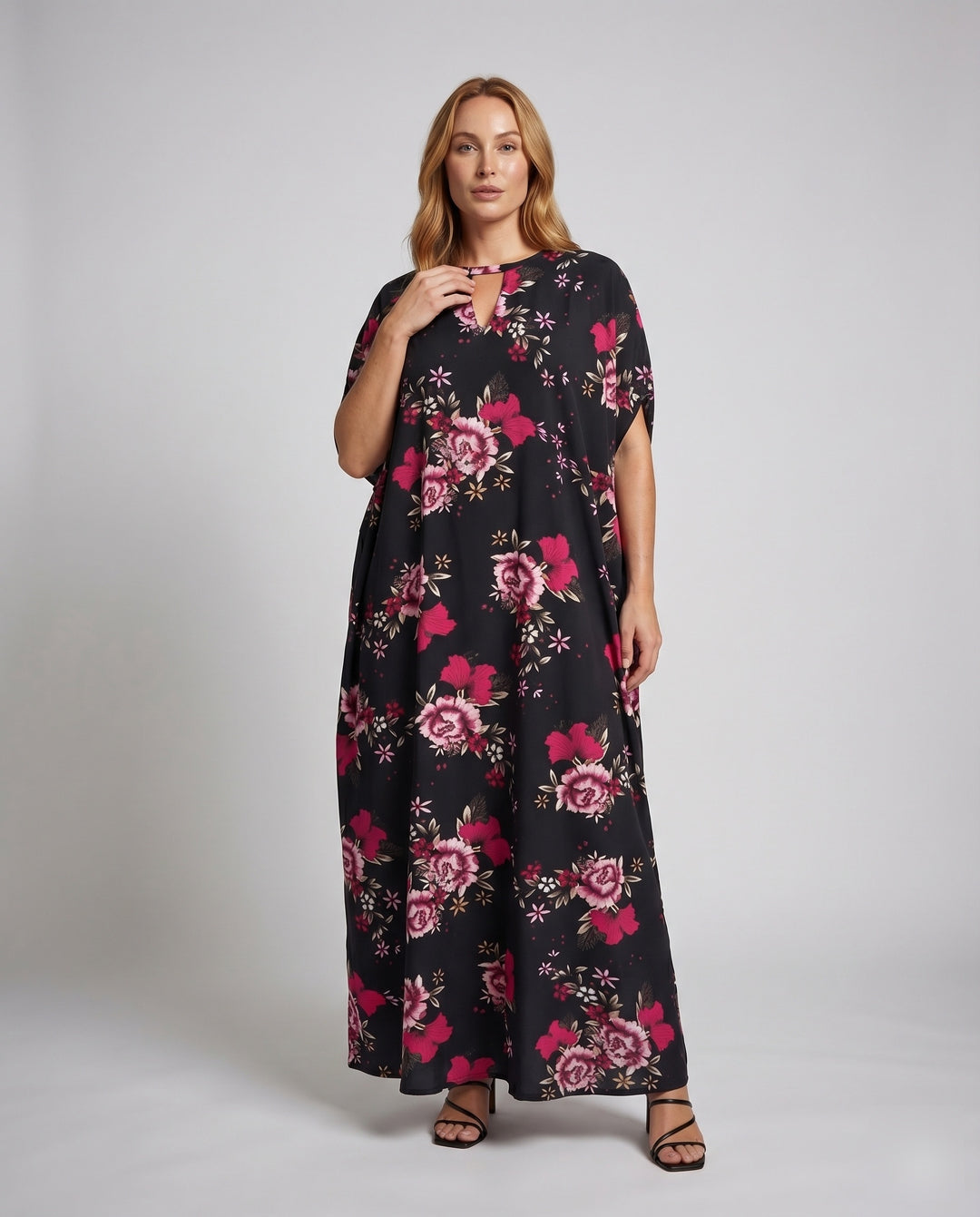 Damen Maxikleid Kimono-Stil Floraler Alloverprint Rundhals