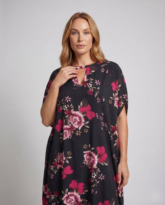 Damen Maxikleid Kimono-Stil Floraler Alloverprint Rundhals