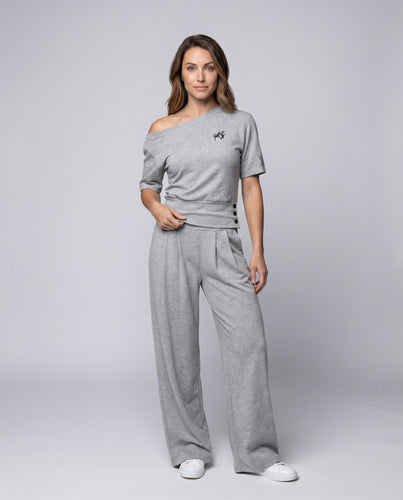 Damen Sweat-Set Schulterfrei Hoher Bund Seitentaschen