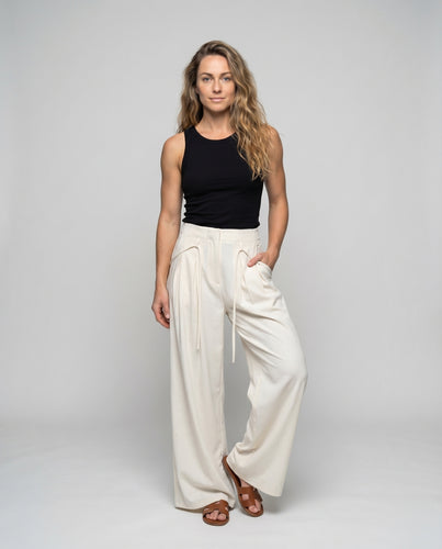 Damen Palazzo-Hose Plissee Glitzerdetails Bindebänder