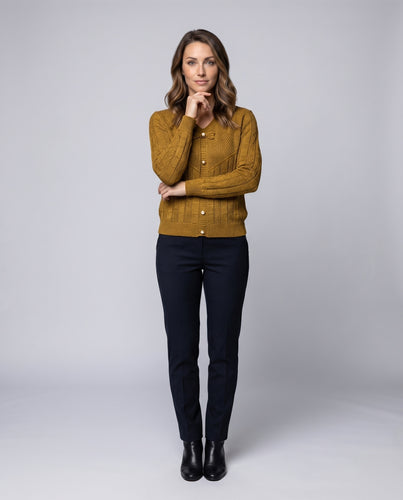 Damen Feinstrickcardigan Perlenknopfleiste Schleifenapplikation