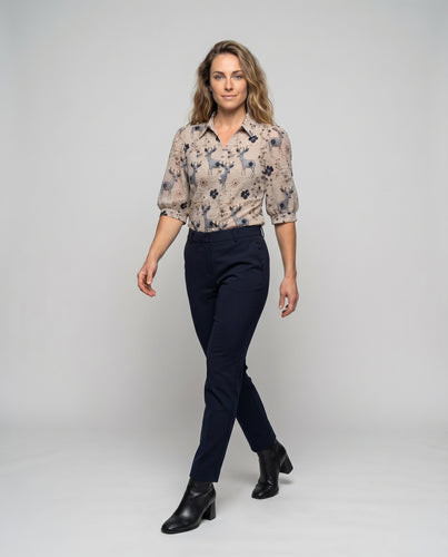 Damen Chiffon-Bluse Puffärmel Bezogene Knopfleiste Hemdkragen