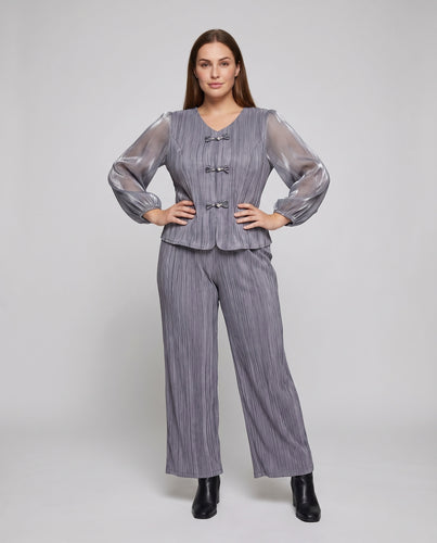 Damen Blusen- und Midirock-Set Ornamentknoten Puffärmel